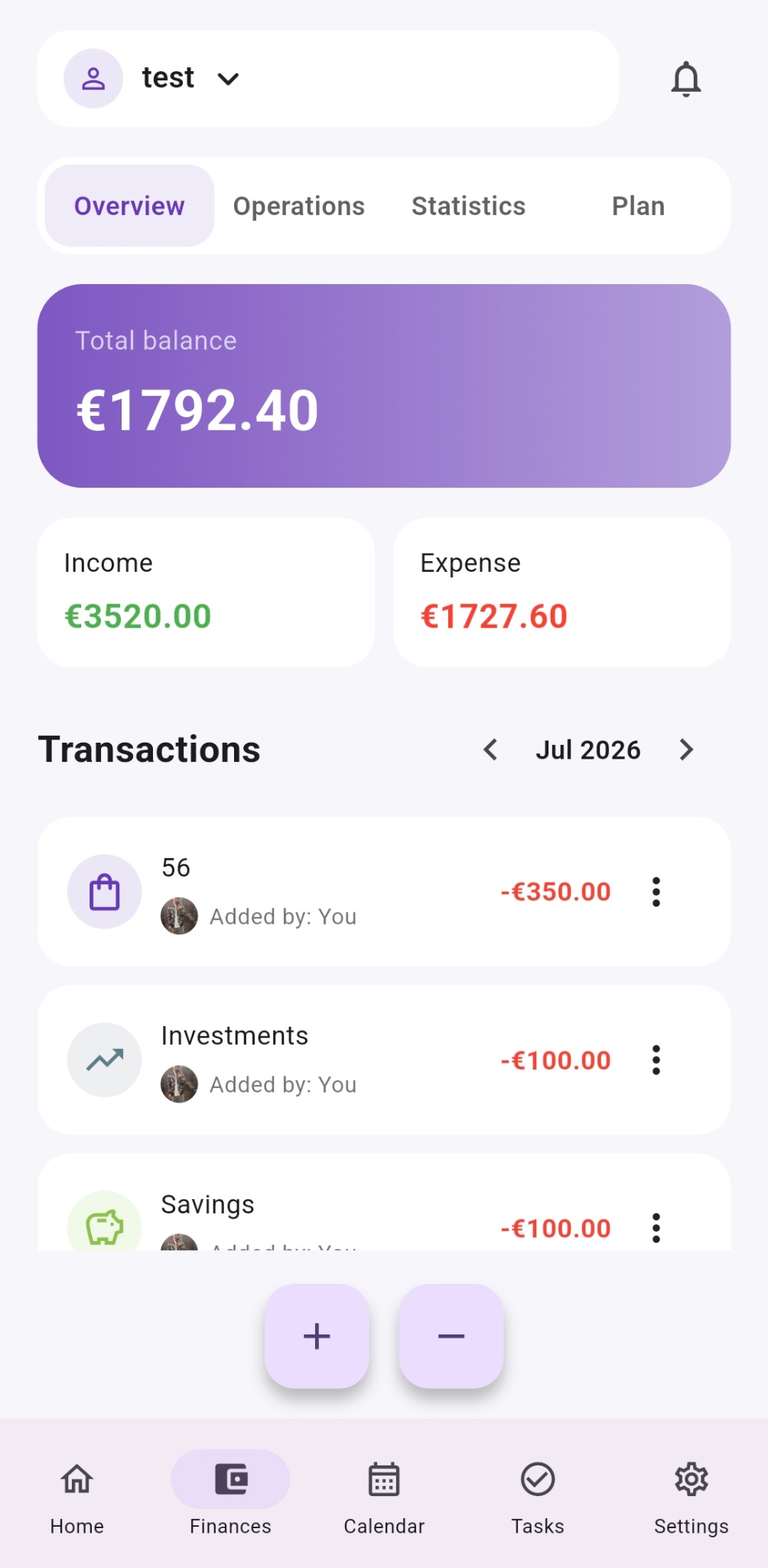 Contivo Finanzübersicht