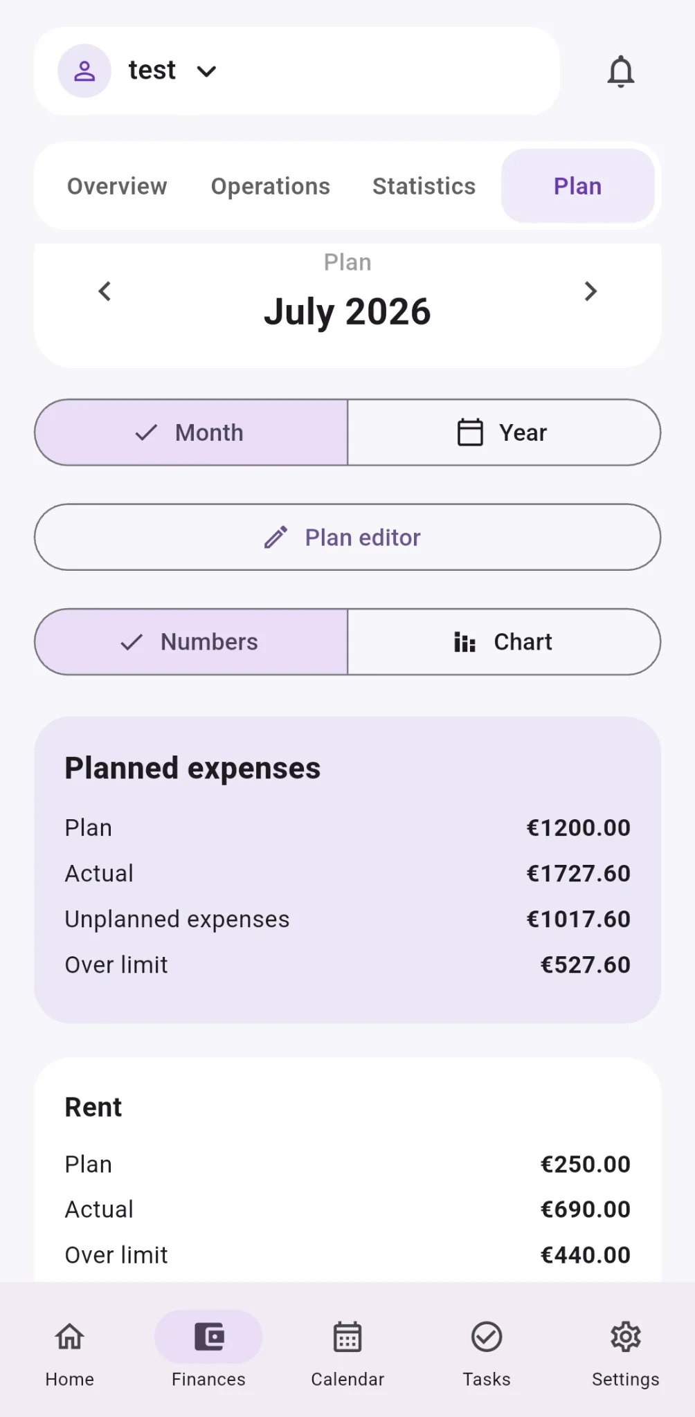 Contivo monatliche Budgetplanung